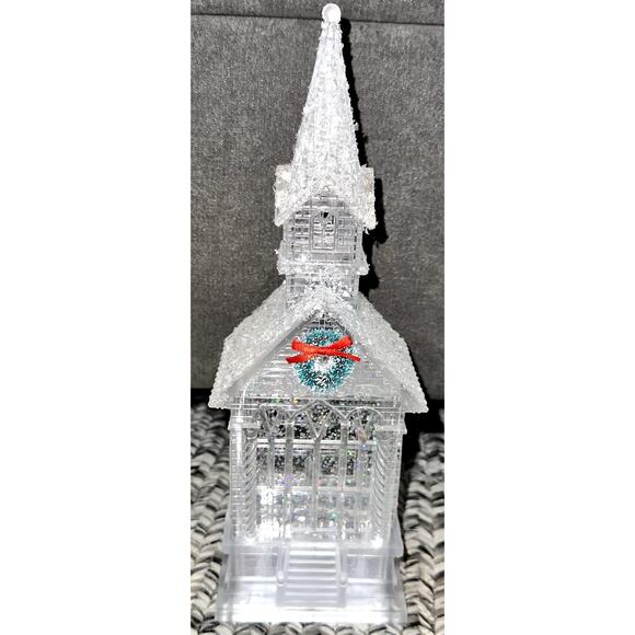 ALDI 11" White Acrylic Church Light Up Glitter Wreath Christmas Snow Globe - Picture 8 of 10